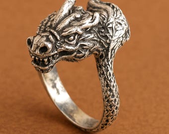 Sterling Silver Dragon Head Ring, Gothic Biker Jewelry - Etsy