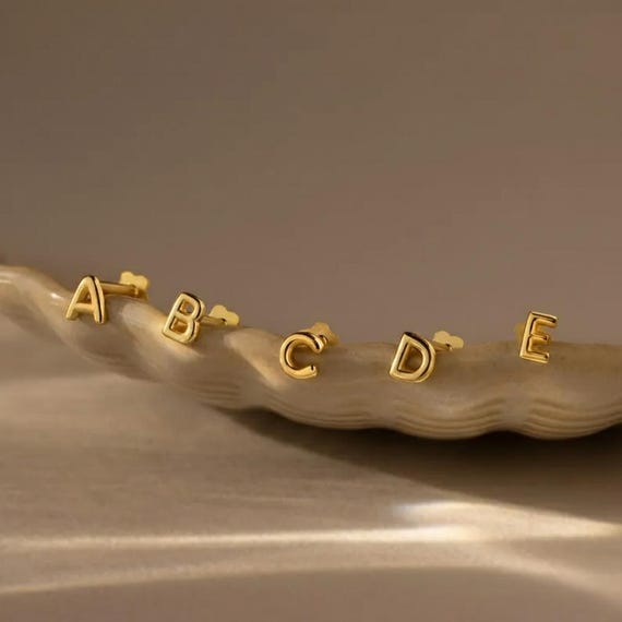 Bubble Initial Earrings by Caitlyn Minimalist • Dainty 3D Letter Flat Back Stud Earrings • Initial Jewelry • Gift for Daughter • ER769