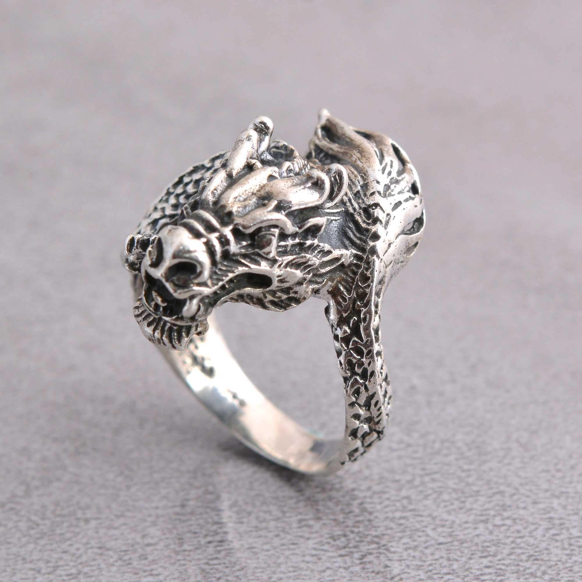 Sterling Silver Dragon Head Ring, Gothic Biker Jewelry - Etsy