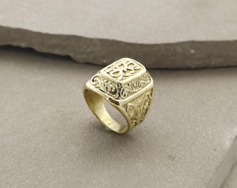 Handmade Gold-Tone Baroque Filigree Ring - Statement Brass Ring