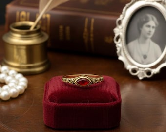 Anillo de filigrana de oro con cabujón de cornalina roja, regalo de Navidad, regalo para ella