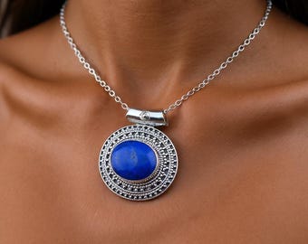 Sterling Silver Lapis Lazuli Pendant Necklace, Pyrite Flecks