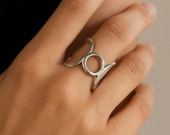 Modern Geometric Silver Arthritis Ring, Handmade Sculptural Ring