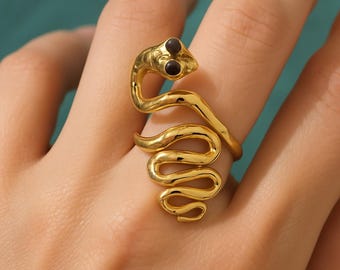 Handmade Gold Snake Wrap Ring - Serpent Statement Ring