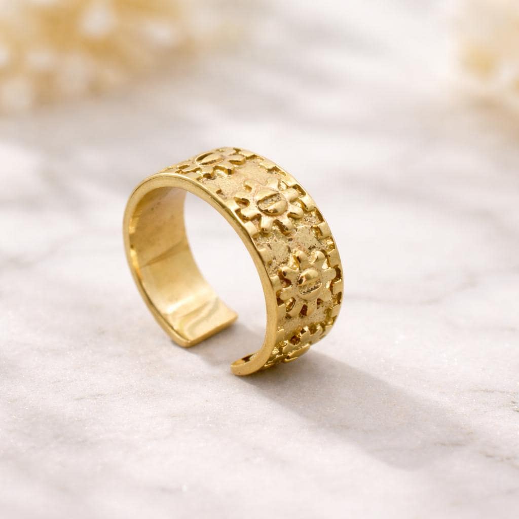 Floral Gold Adjustable Band Ring