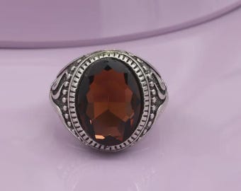 Handmade Garnet Sterling Silver Ring, Boho Faceted Gemstone Jewelry