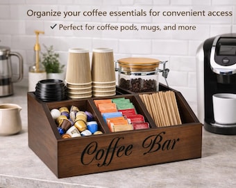 Solid Wood Coffee Bar Organizer: Countertop Storage Box