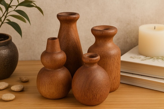 Handmade Solid Wood Vase - Retro Minimalist Home Decor