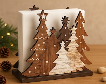 Wooden Christmas Tree Napkin Holder, Holiday Table Decor