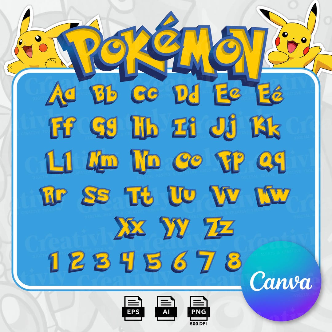 Poke Man Font for Canva Editable, Color Changeable Template, Kids ...