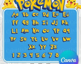 Editable Electric Mouse Font Canva, Yellow Lightning Monster EPS, Pocket Monster Alphabet svg png ai, Anime Birthday Font, Cute Gamer Font