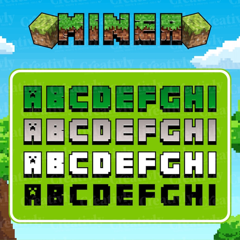 Miner Font for Canva Editable, Change Colors Pixel Alphabet, Video Game ...
