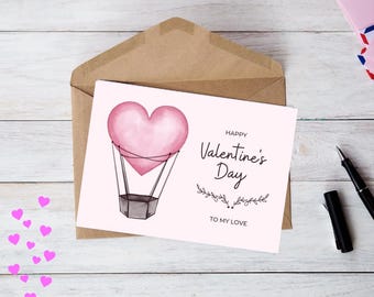 Pink Balloon Valentines Day Card | Printable Love Greeting (digital ...
