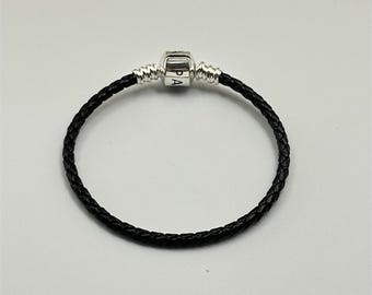 925 sterling silver Ale Pandora Bracelet Double Braided Leather Black