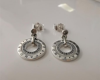 925 Sterling Silver Ale Pandora Signature Sparkling Double Hoop Double Circular