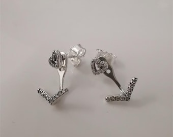 925 Sterling Silver Ale Pandora Sparkling Wishbone Heart Stud Earrings