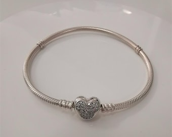 PANDORA スターリングシルバー ハートクラスプ スネークチェーン