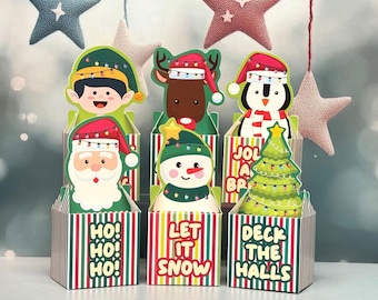 Christmas Character Favor Boxes (Pack of 6) | Stocking Fillers, Table Decor, and Crackers