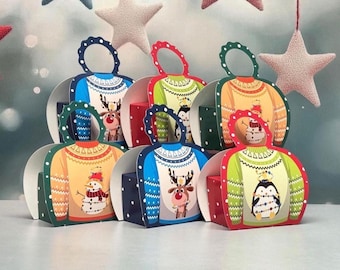 Christmas Jumper Favor Boxes  (Pack of 6) | Festive Table Decor, Stocking Fillers, and Crackers