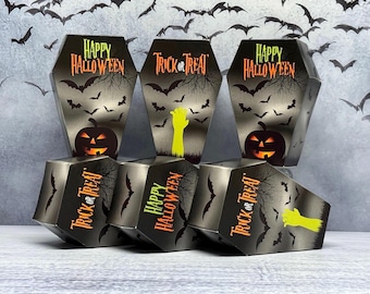 Halloween Coffin Trick or Treat Boxes (Pack of 6) | Spooky Party Favor Decoration