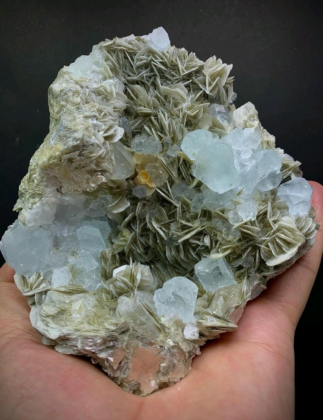 910g 宝石質アクアマリンクラスター（母岩：ムスコバイト雲母、ナガル