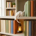 Cat Shelf Ornament holding hanging Flickering lantern | Book lover gift |  Cozy home Decor | Cat lover gift