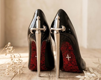 Pointed Toe Heel Pumps for Women |  Gothic Stiletto Court Shoes |  Black Red Party Heels |  Alternative Fashion Footwear