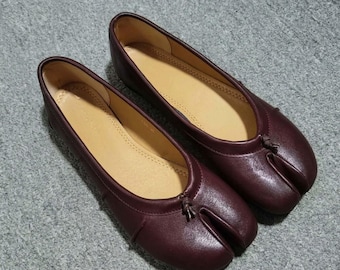 Soft Vintage Tabi Flats | Low Heel Slip-Ons |  Minimalist Ballet Shoes