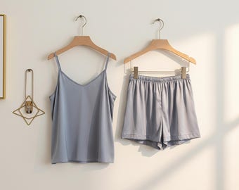 Camisola de satén / Pijama de camisola de doble capa para mujer / Top de satén multicolor