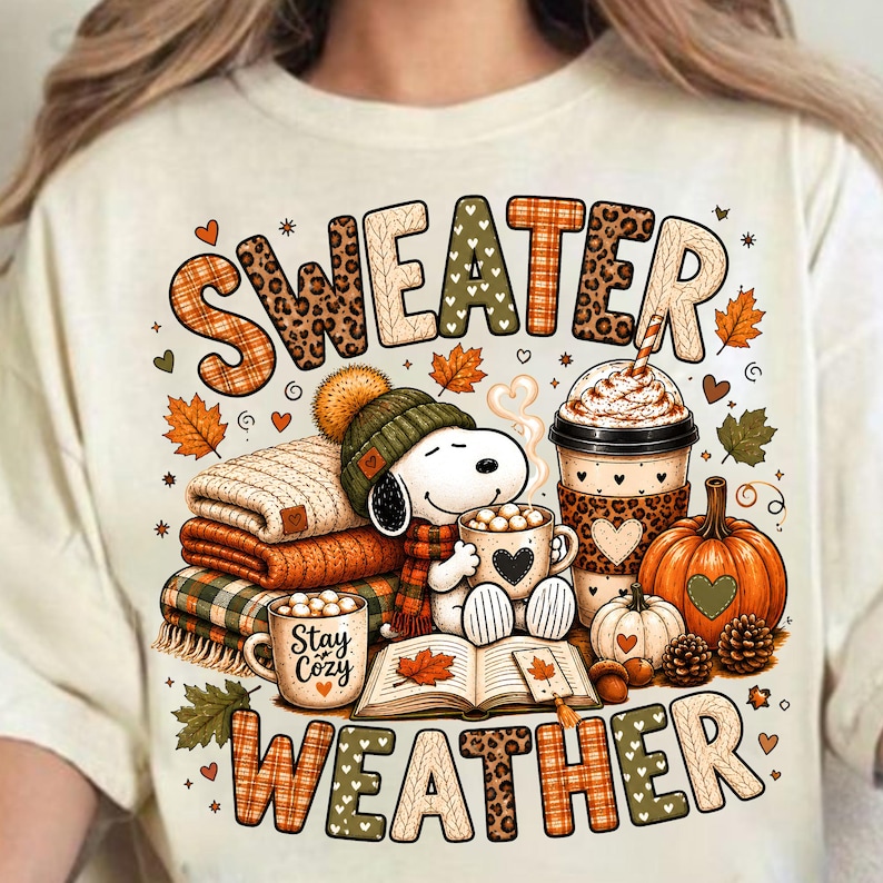 Sweater Weather PNG, Cozy Fall PNG, Autumn Coffee Book Lover PNG, Pumpkin Spice png, Cute Fall Shirt Design, Digital Download image 3