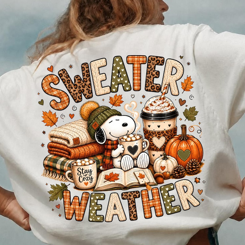 Sweater Weather PNG, Cozy Fall PNG, Autumn Coffee Book Lover PNG, Pumpkin Spice png, Cute Fall Shirt Design, Digital Download image 2