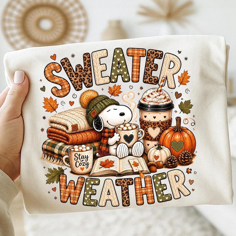 Sweater Weather PNG, Cozy Fall PNG, Autumn Coffee Book Lover PNG, Pumpkin Spice png, Cute Fall Shirt Design, Digital Download image 6