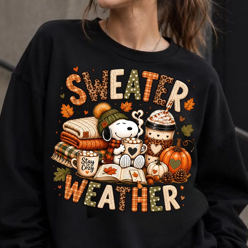 Sweater Weather PNG, Cozy Fall PNG, Autumn Coffee Book Lover PNG, Pumpkin Spice png, Cute Fall Shirt Design, Digital Download image 4