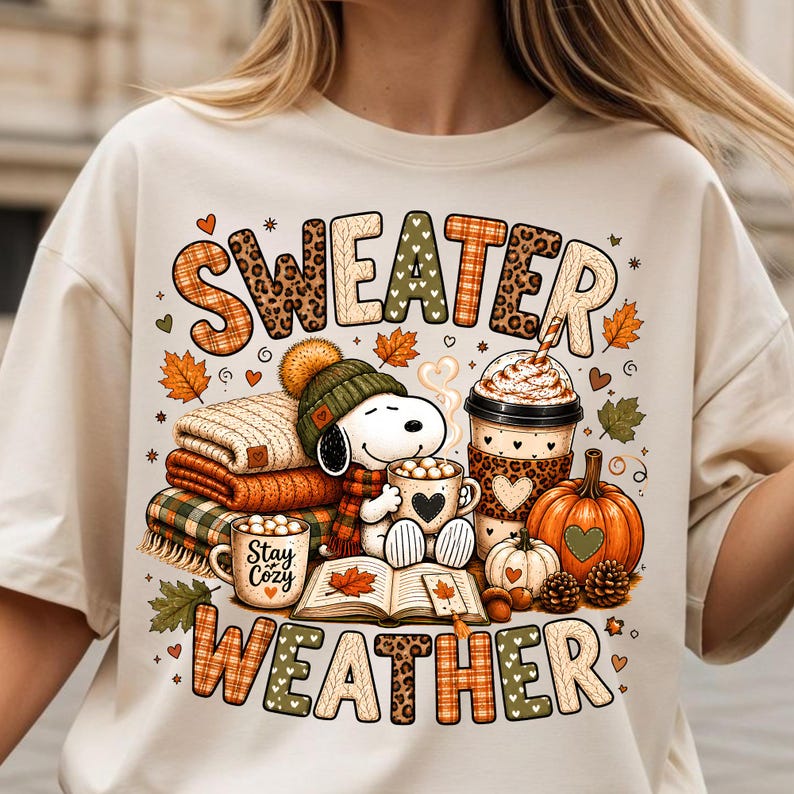 Sweater Weather PNG, Cozy Fall PNG, Autumn Coffee Book Lover PNG, Pumpkin Spice png, Cute Fall Shirt Design, Digital Download image 5