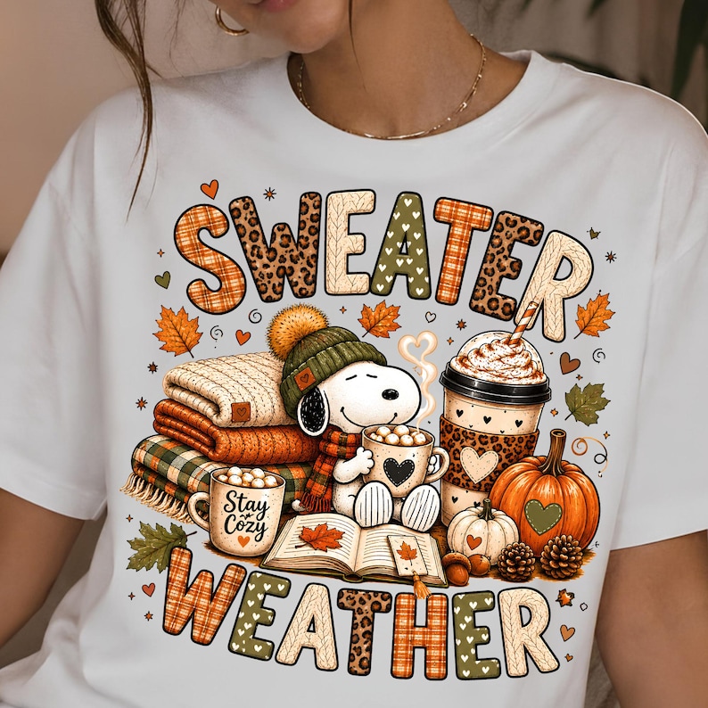 Sweater Weather PNG, Cozy Fall PNG, Autumn Coffee Book Lover PNG, Pumpkin Spice png, Cute Fall Shirt Design, Digital Download image 7