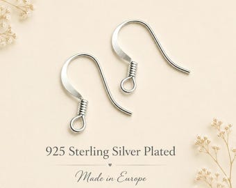 925 Silver Plated Earring Hooks – 17x19mm - Nickel Free - Jewelry Making Supplies Made in Europe