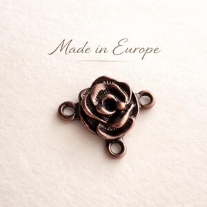 Antique Bronze Rose Connector 20mm - 3Loop Flower Charm for Jewelry Making