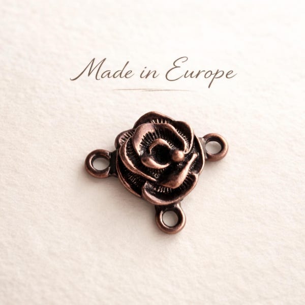 Antique Bronze Rose Connector 20mm - 3Loop Flower Charm for Jewelry Making