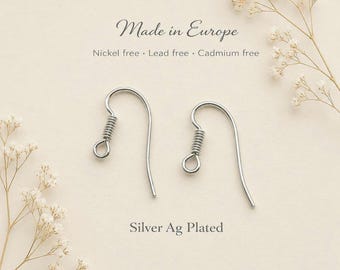 925 Silver Plated Earring Hooks - 15×20mm -Nickel Free - Jewelry Making Supplies