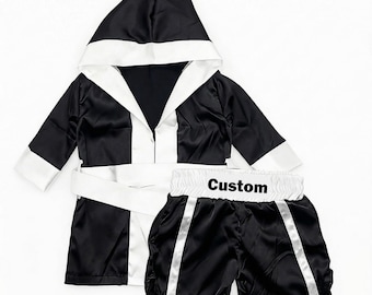 Conjunto personalizado de bata y pantalón corto de boxeo para bebé, ropa para recién nacido con nombre personalizado (accesorio para fotos)