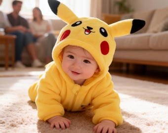 Pikachu Baby Romper: Flannel Hooded Costume Onesie