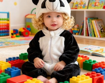 Entzückender Panda Baby Strampelanzug – Weicher Fleece-Strampler für Kleinkinder – Kuschliger Baby-Body mit Kapuze