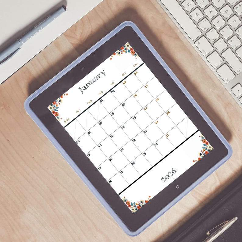 Kalender 2026 zum Ausdrucken | Monatsplaner | Floraler Wand