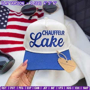 Lake Chauffeur Hat Size Embroidery Design, Funny Boat Dad Cap Digital File, Trendy Retro Lake Life Trucker Hat File PES DST JEF