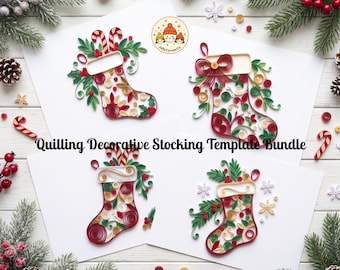 Quilling Decorative Stocking Template Bundle, 4 Holiday Craft Patterns (Digital Download)