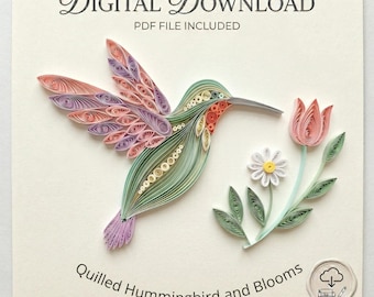 Quilled Hummingbird and Flowers Craft Kit, DIY Holiday Craft (Digital Download)