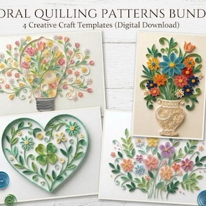 Florale Quilling-Muster-Bundle, 4 kreative Bastelvorlagen (digitaler Download)
