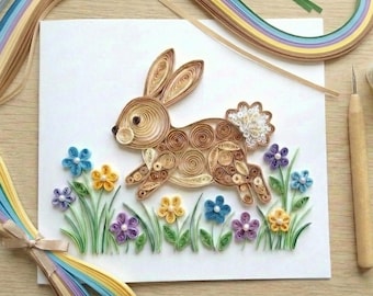 Zestaw do rękodzieła „Quilled Spring Bunny”, świąteczny projekt DIY (do pobrania w wersji cyfrowej)