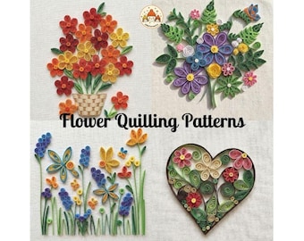 Florale Quilling Muster Bündel, 4 Blumen Handwerk Vorlagen (Digitaler Download)