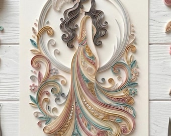Quilled Art Deco Lady Craft Kit, DIY Vintage Craft (Digital Download)
